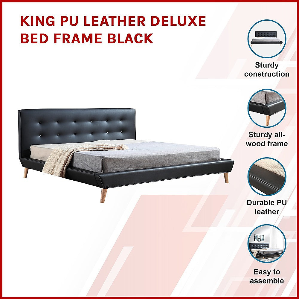 Linden PU Leather Deluxe Bed Frame – Black – King