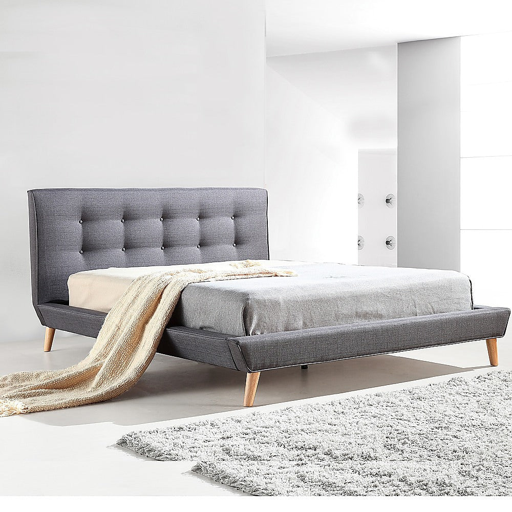 Rowan Linen Fabric Deluxe Bed Frame – Grey – Queen