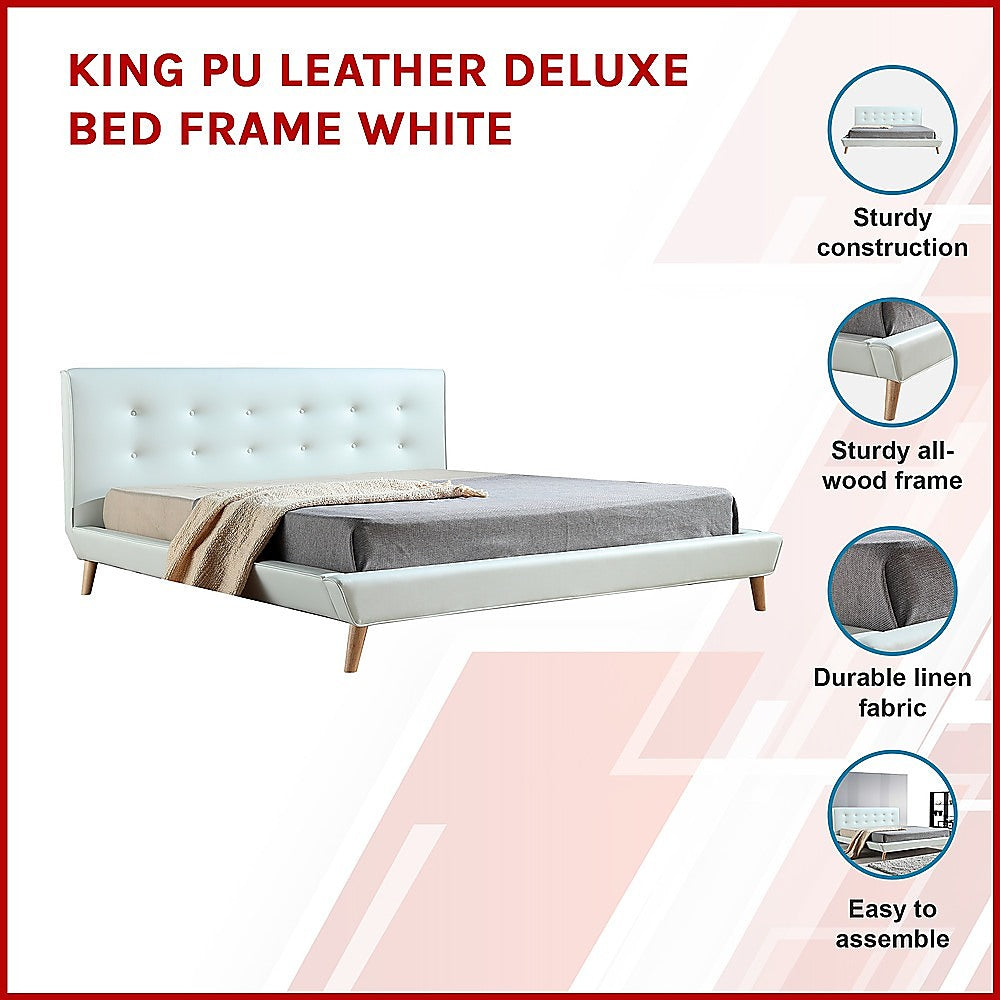 Linden PU Leather Deluxe Bed Frame – White – King