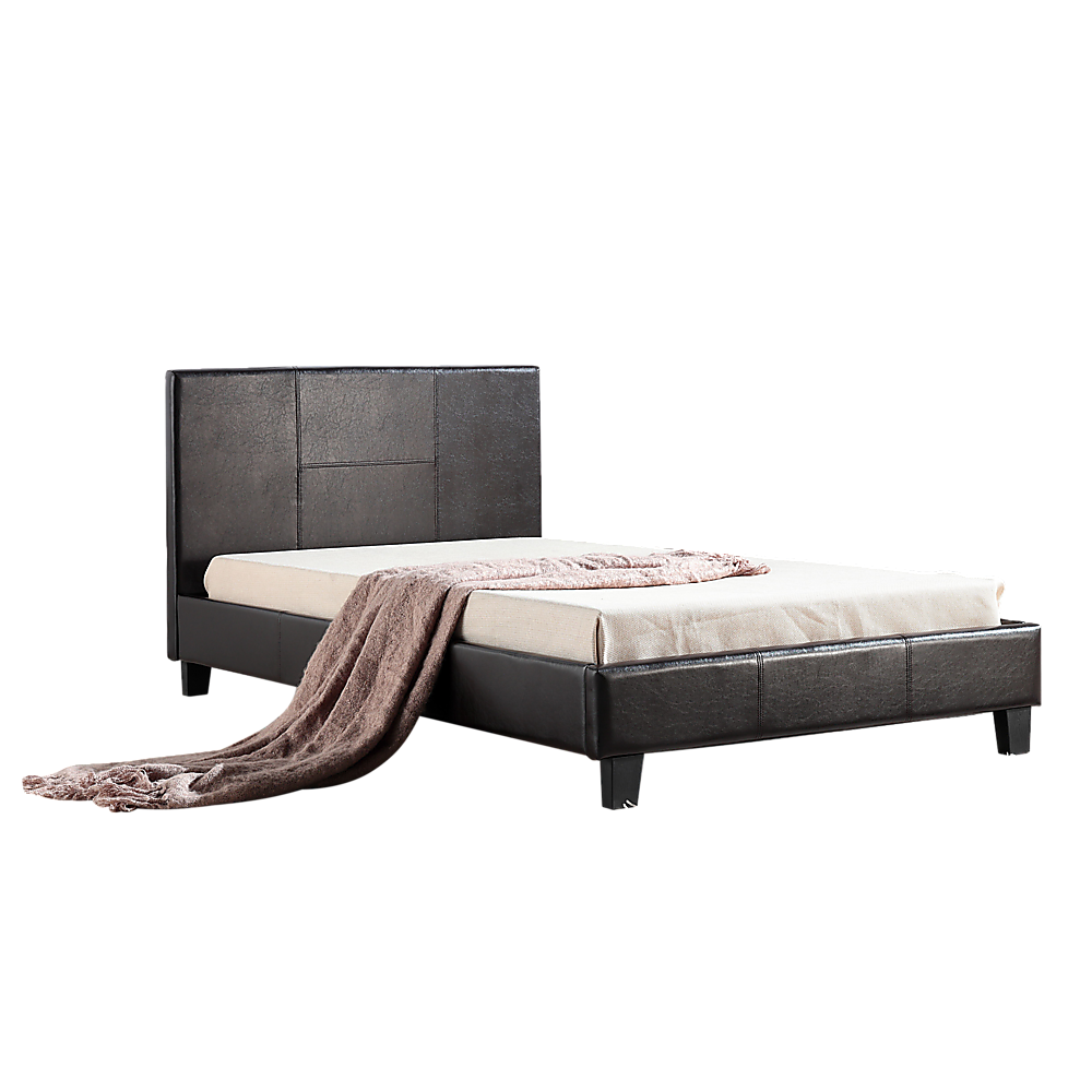 Linden PU Leather Bed Frame Brown – King Single