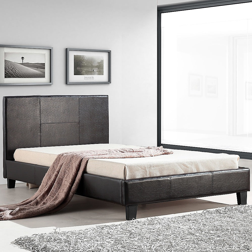 Linden PU Leather Bed Frame – Brown – King Single