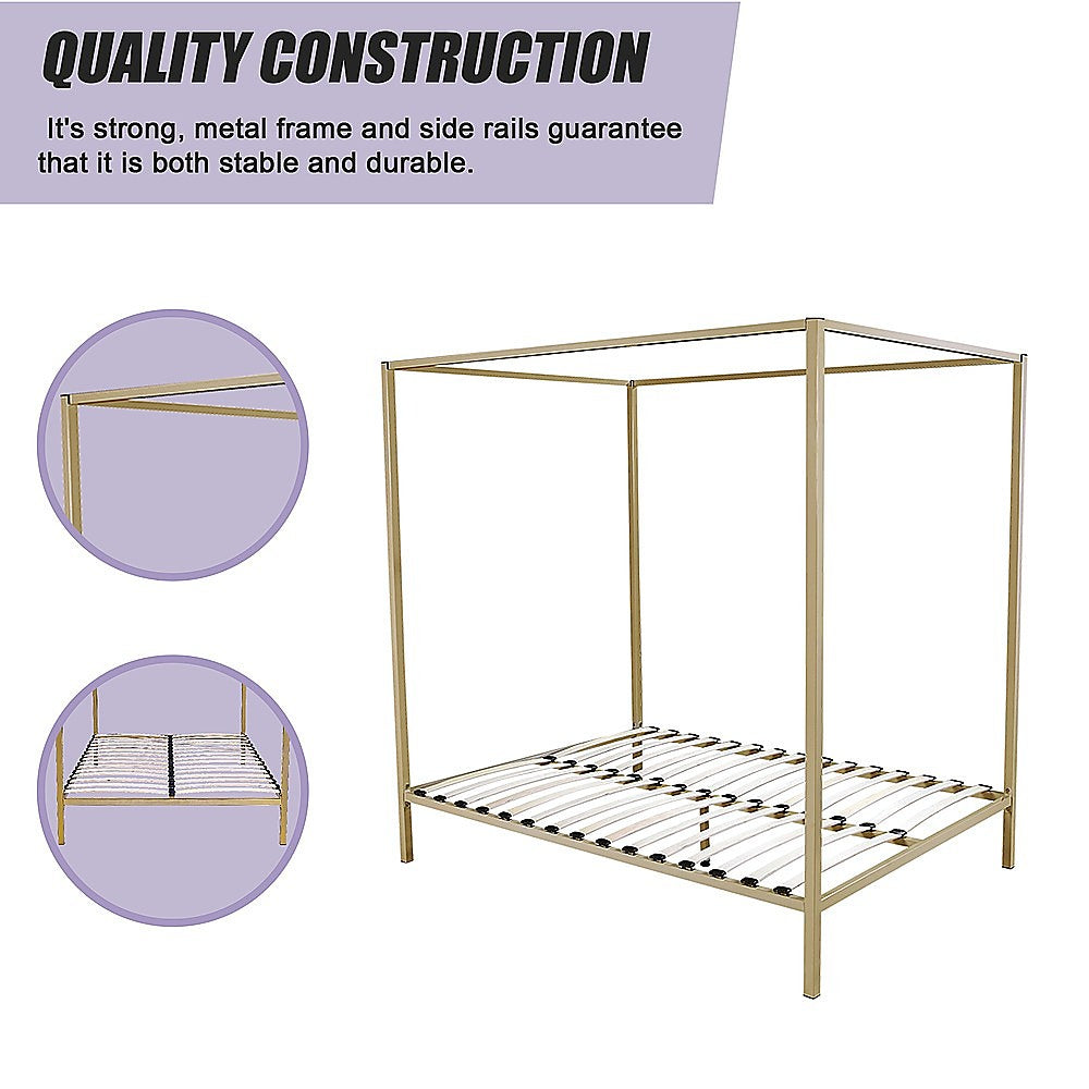 Rowan 4 Poster Bed Frame – Gold – Queen