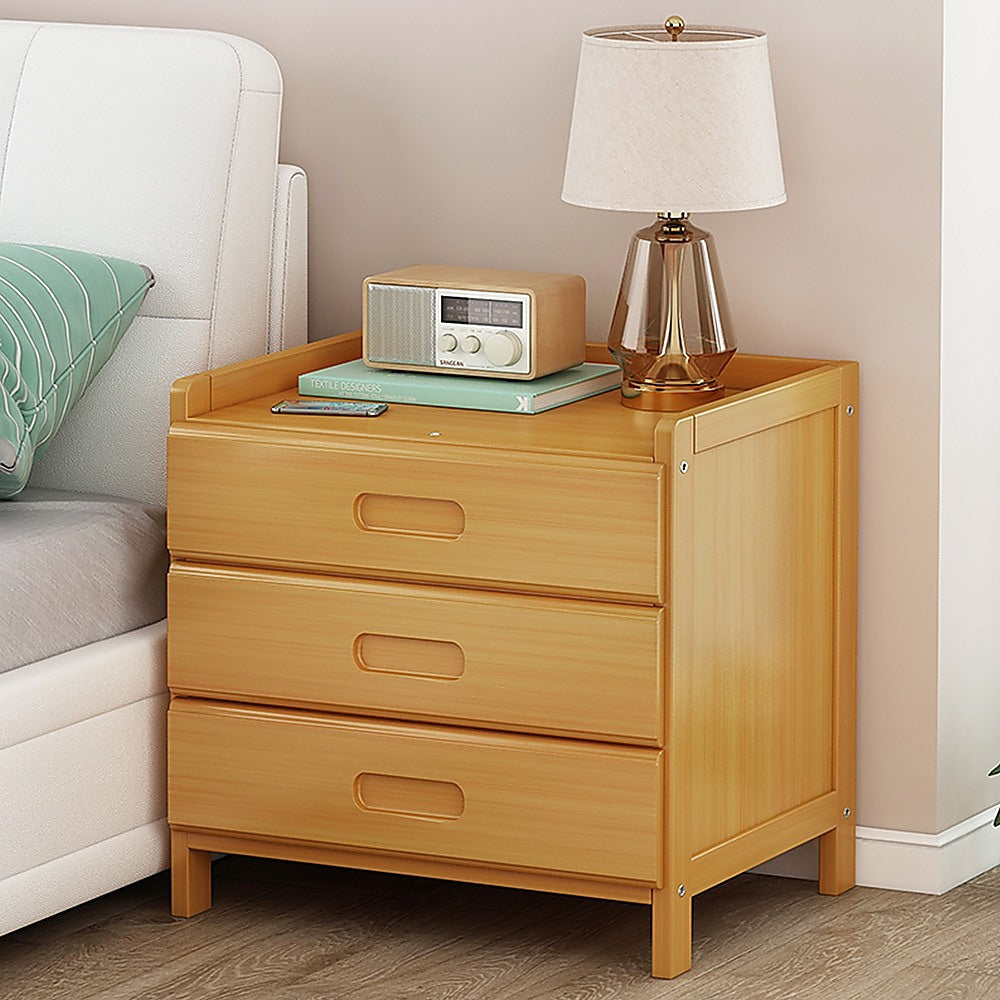 Aldora Bamboo Storage Bedside Table – Natural Wood – 40 cm