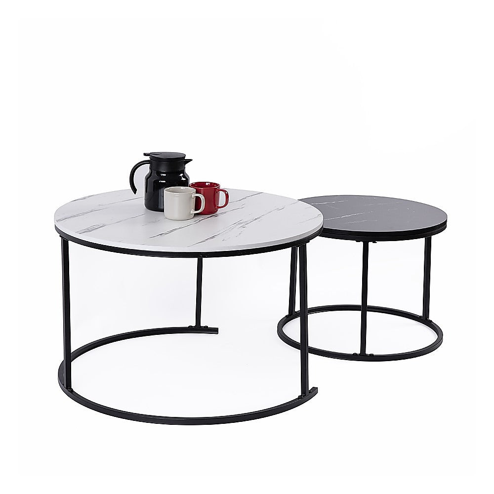 Atlas Set of 2 Coffee Table Round Marble Nesting Side End Table Furniture