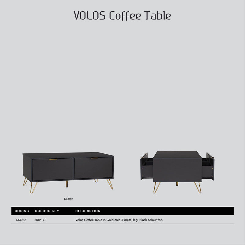 Volos Coffee Table – Black & Gold – 110cm