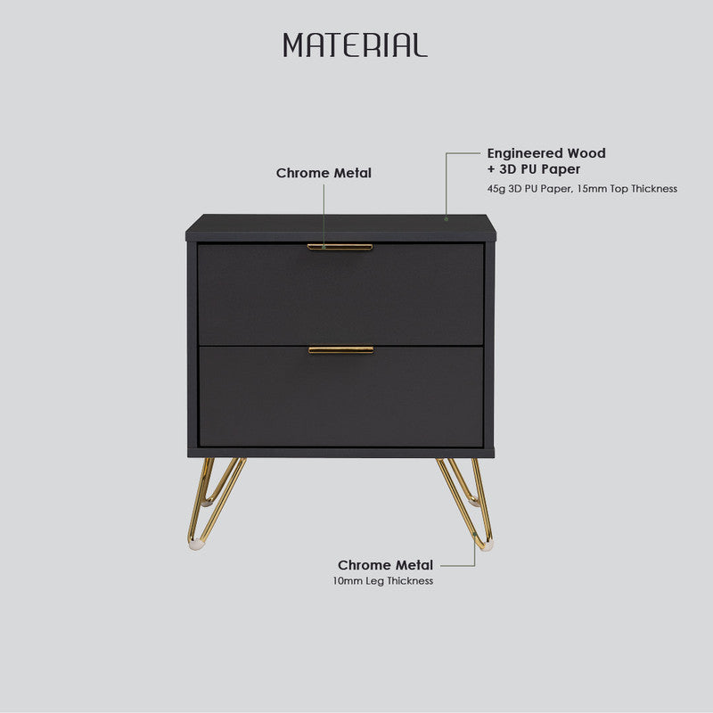 Volos Bedside Table – Black & Gold