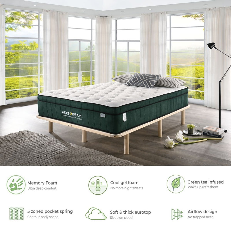 KING SINGLE Size - Cool Gel Green Tea Memory Foam Mattress - 5 Zone