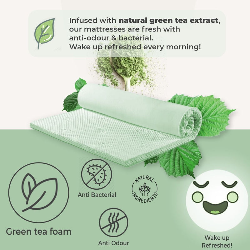 QUEEN Size - Cool Gel Green Tea Memory Foam Mattress - 5 Zone - 36cm