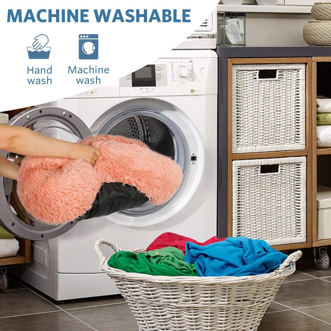 Serena Donut Faux Fur Pet Bed – Pink – Medium