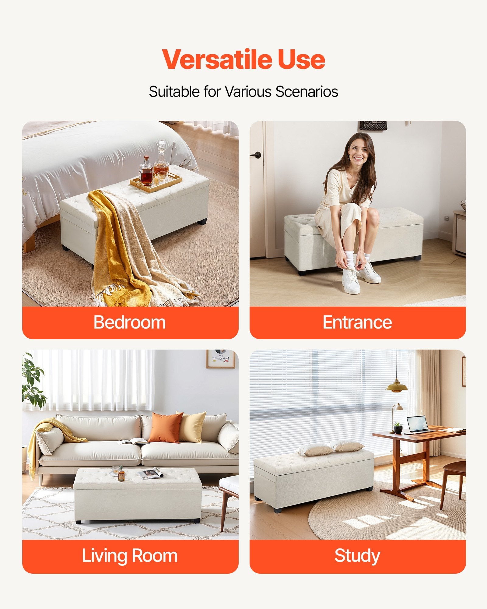 Harlow Tufted Storage Ottoman Bench – Beige