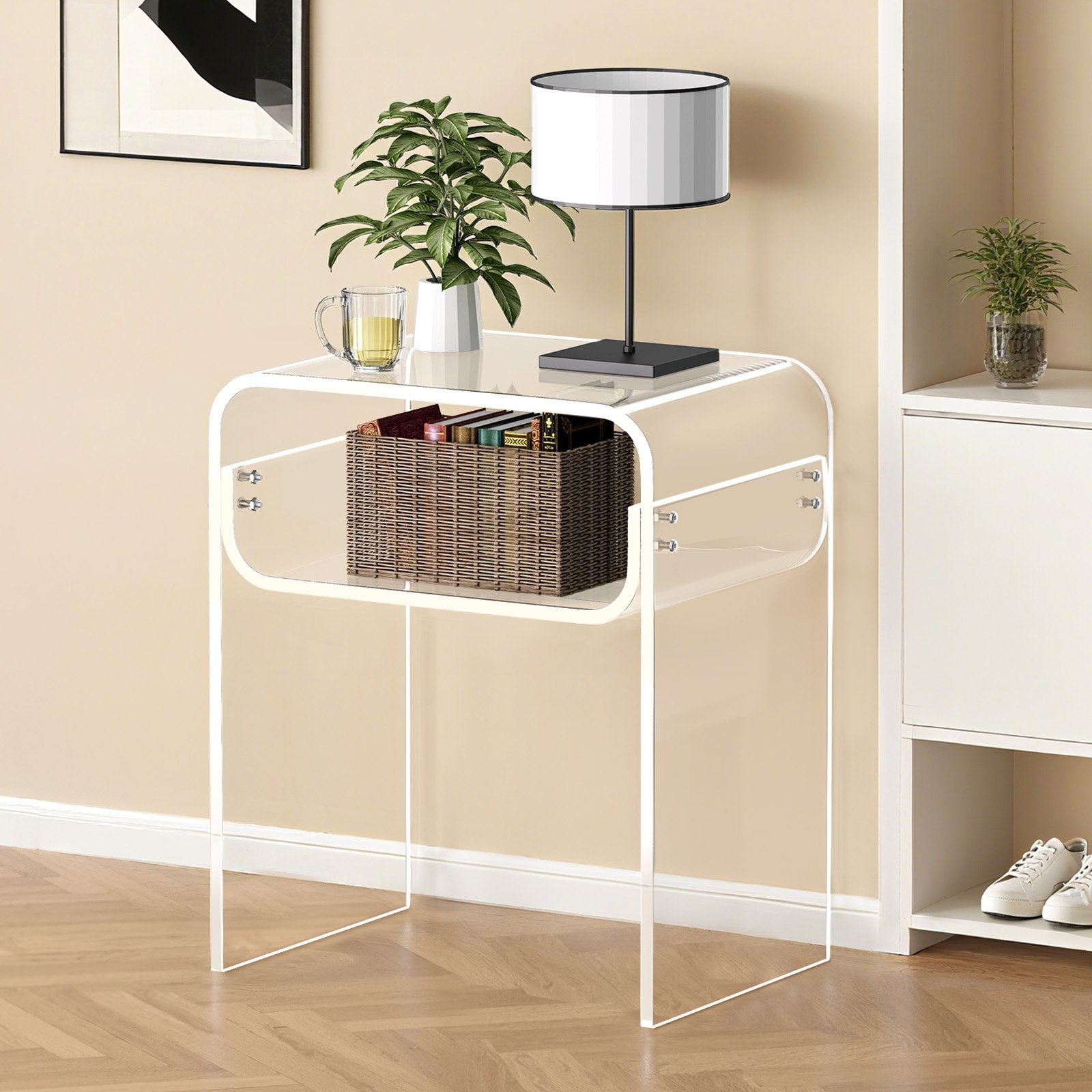 Luna Acrylic Side Table – 2 Tier Transparent Bedside Table
