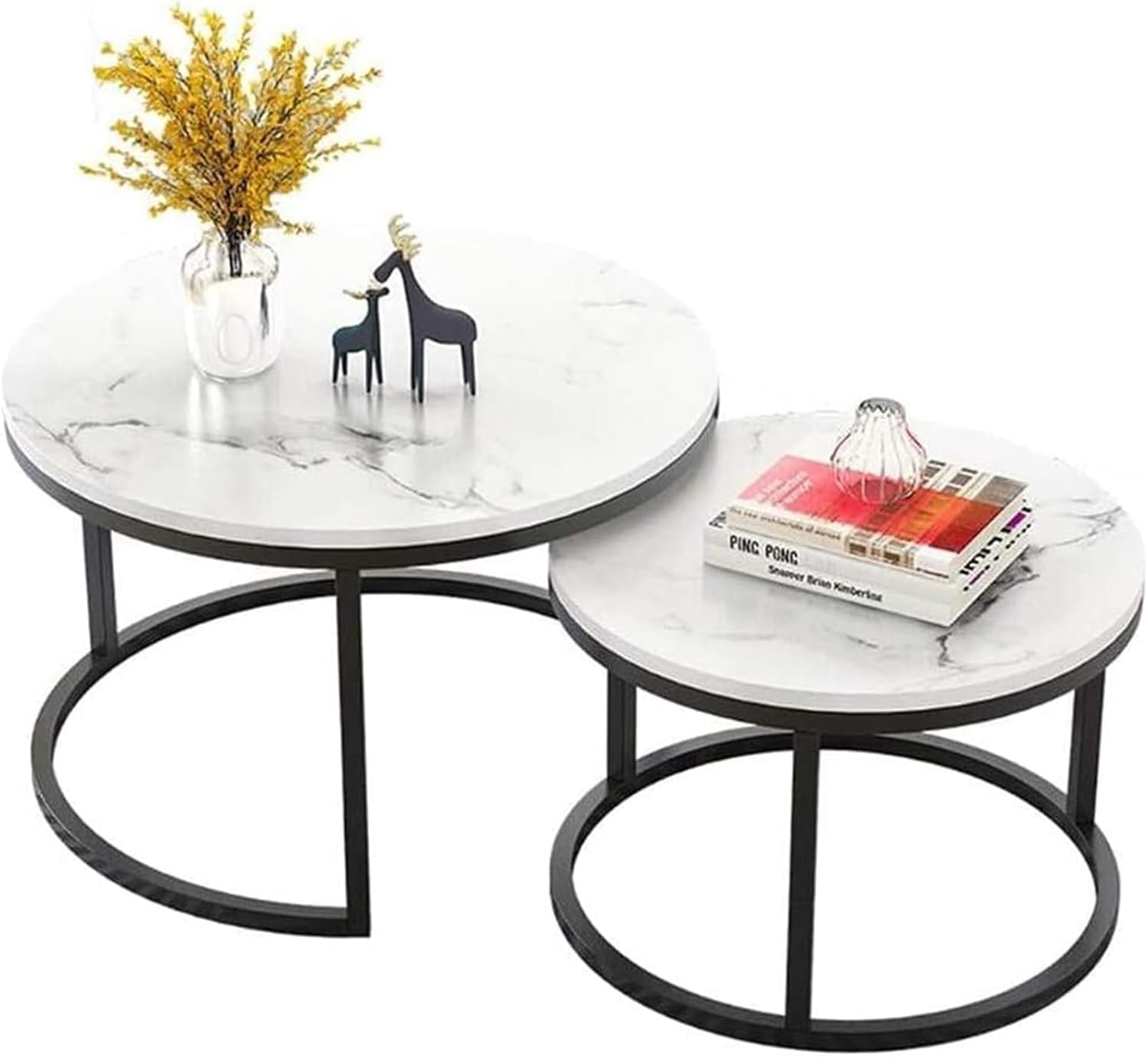 Nesting Faux Marble Coffee Table Set – White – Round (Set of 2)
