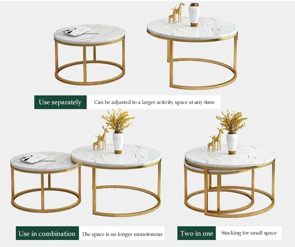 Nesting Faux Marble Coffee Table Set – White – Round (Set of 2)