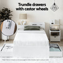 Aura Bed Frame & Bedside Table Set with USB Charging – White – Single