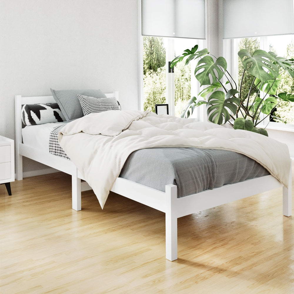 Volos Solid Wood Bed Frame – White – King Single