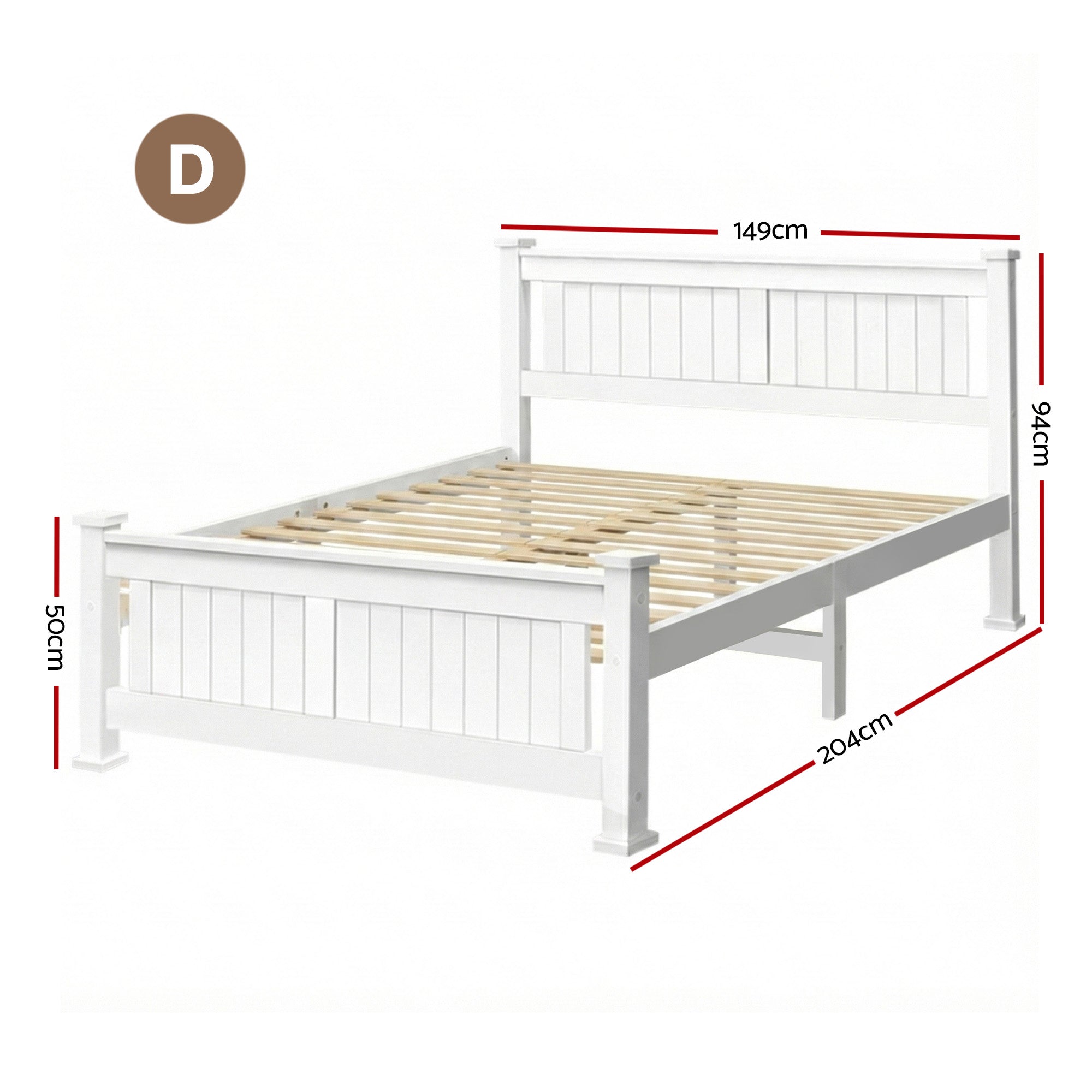 Rio Wooden Bed Frame – White – Double