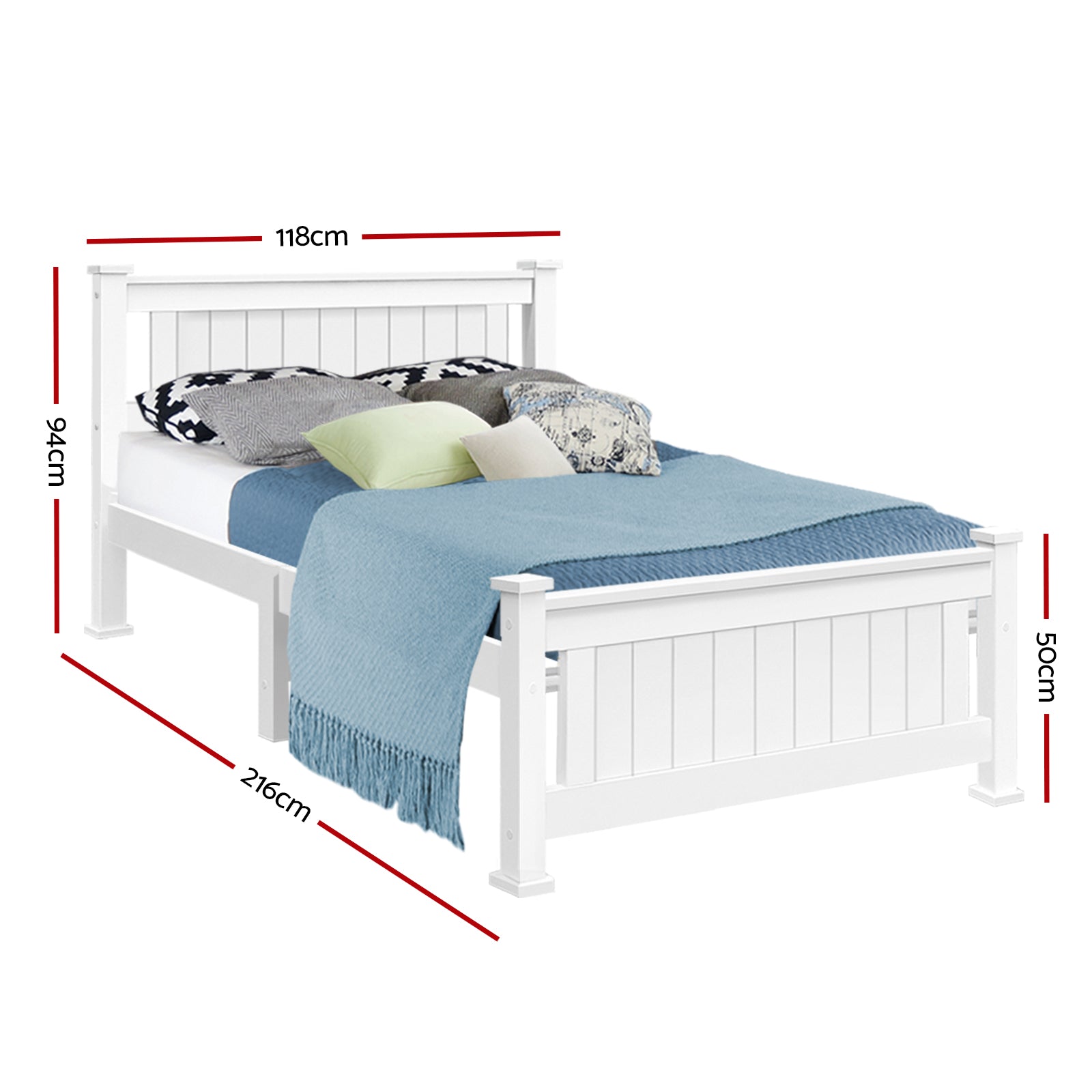 Alderon Wooden Bed Frame – White – King Single