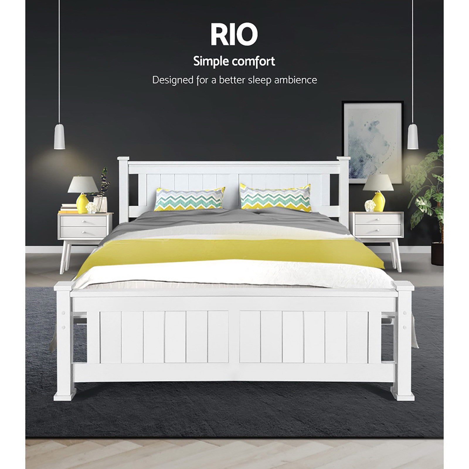 Alderon Wooden Bed Frame – White – Queen