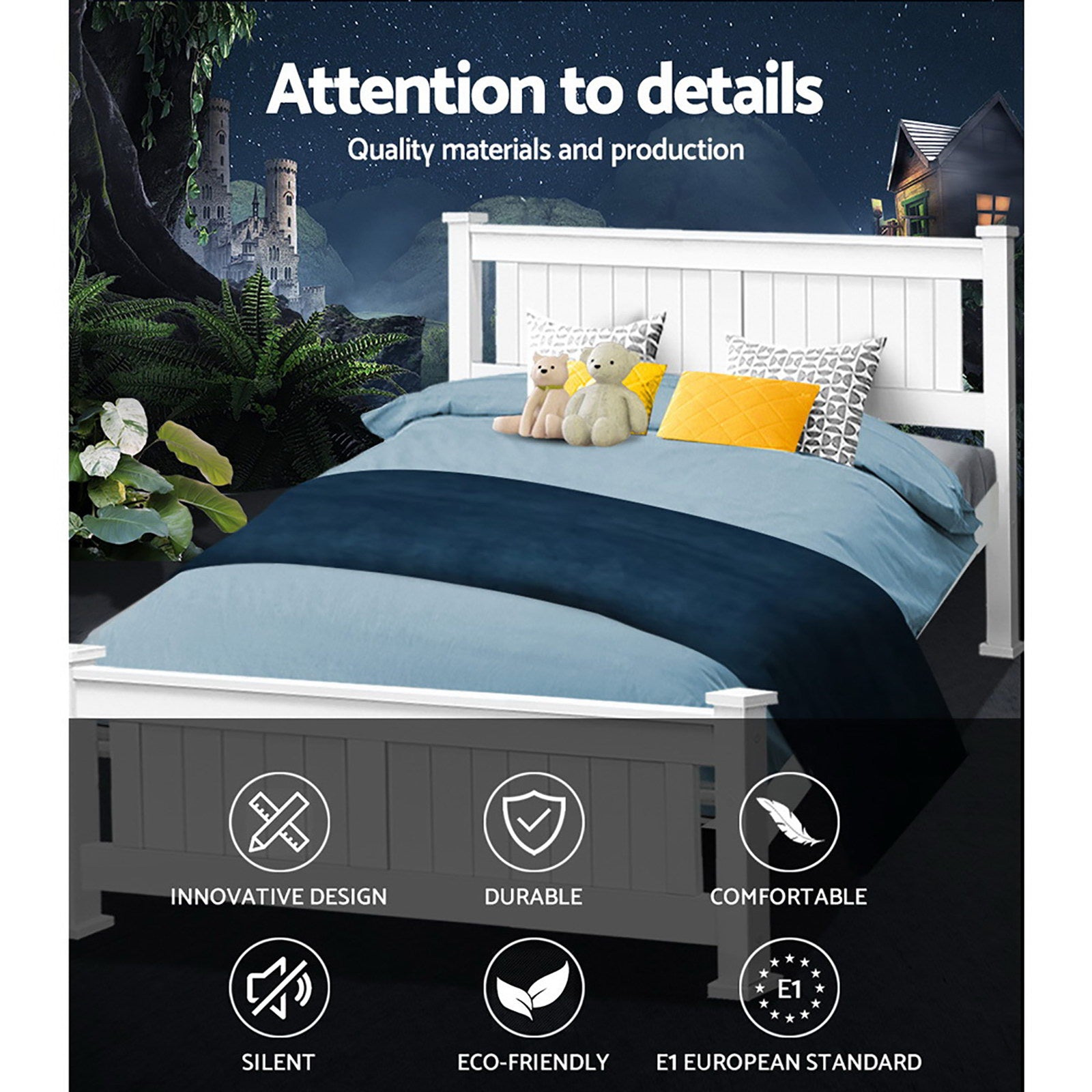 Alderon Wooden Bed Frame – White – Queen