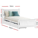 SINGLE Size - Wooden Bed Frame & 2 Trundle Drawers - White