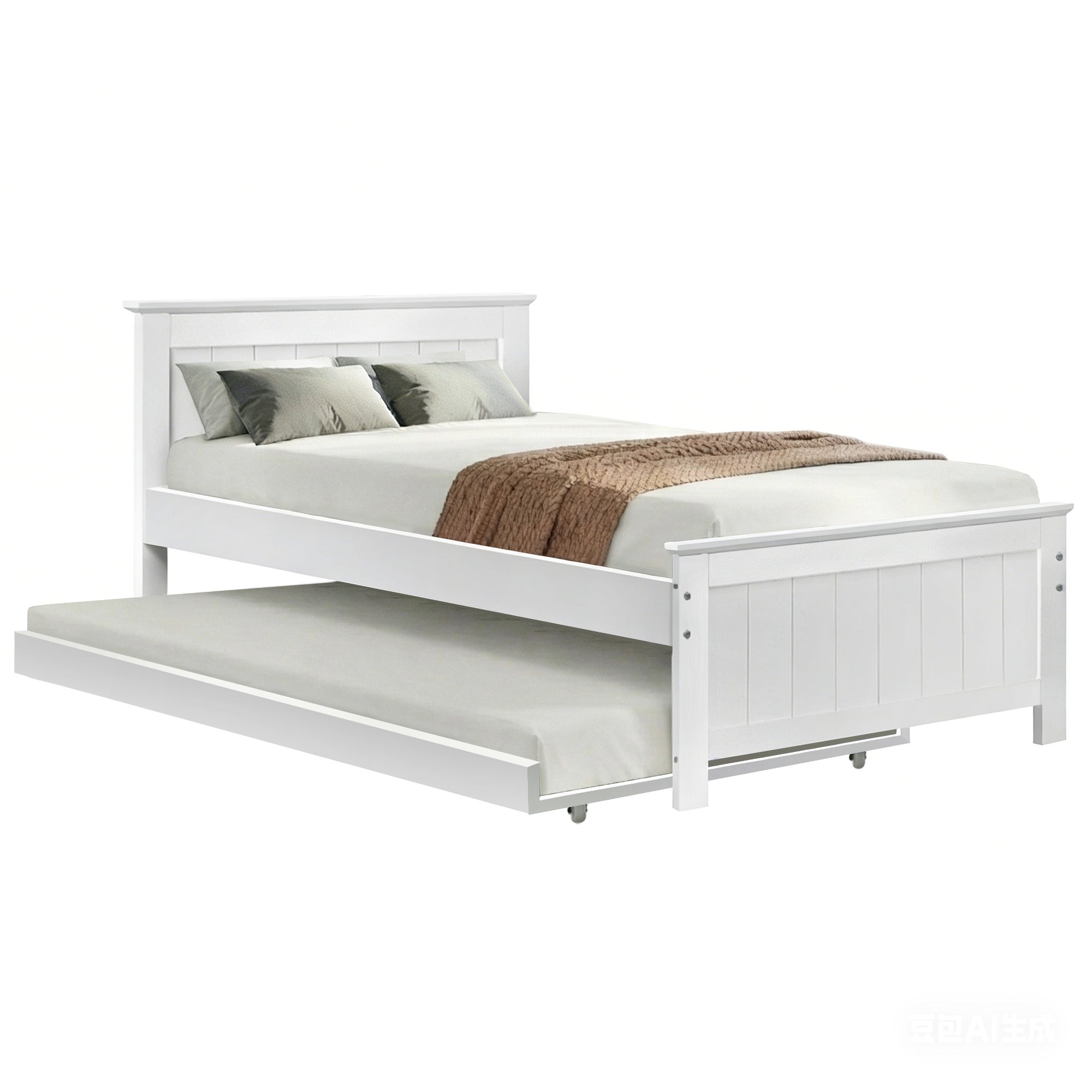 Marlow Wooden Trundle Bed Frame – White – King Single