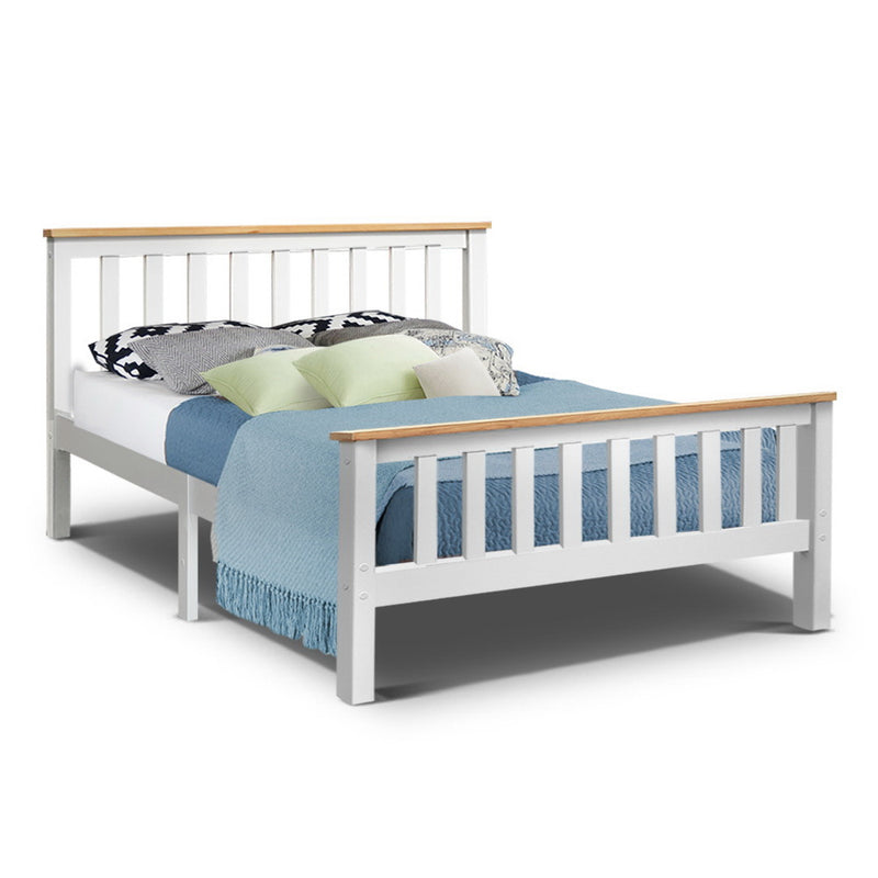 DOUBLE Size - 2 Toned Wooden Bed Frame - White