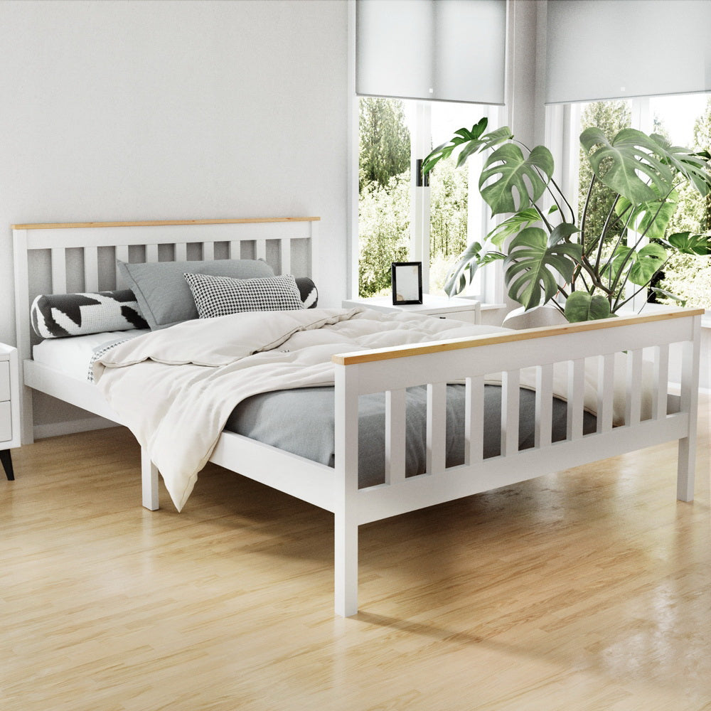 Alderon Two-Tone Timber Bed Frame – White – Double