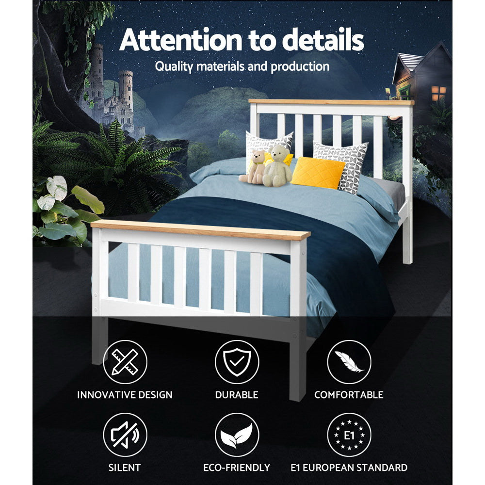 Marston Two-Tone Wooden Bed Frame – White – Single