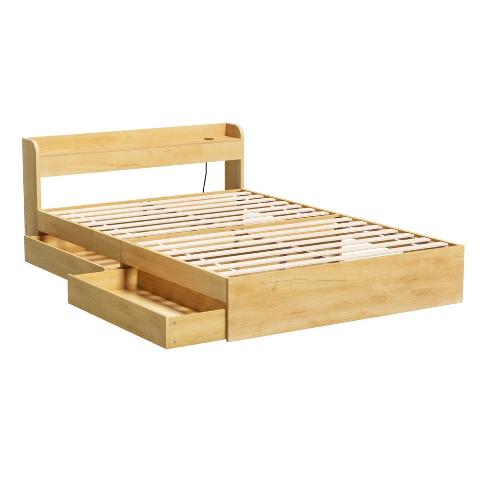 Aura Storage Bed Frame with Charging Ports – Wood – Double