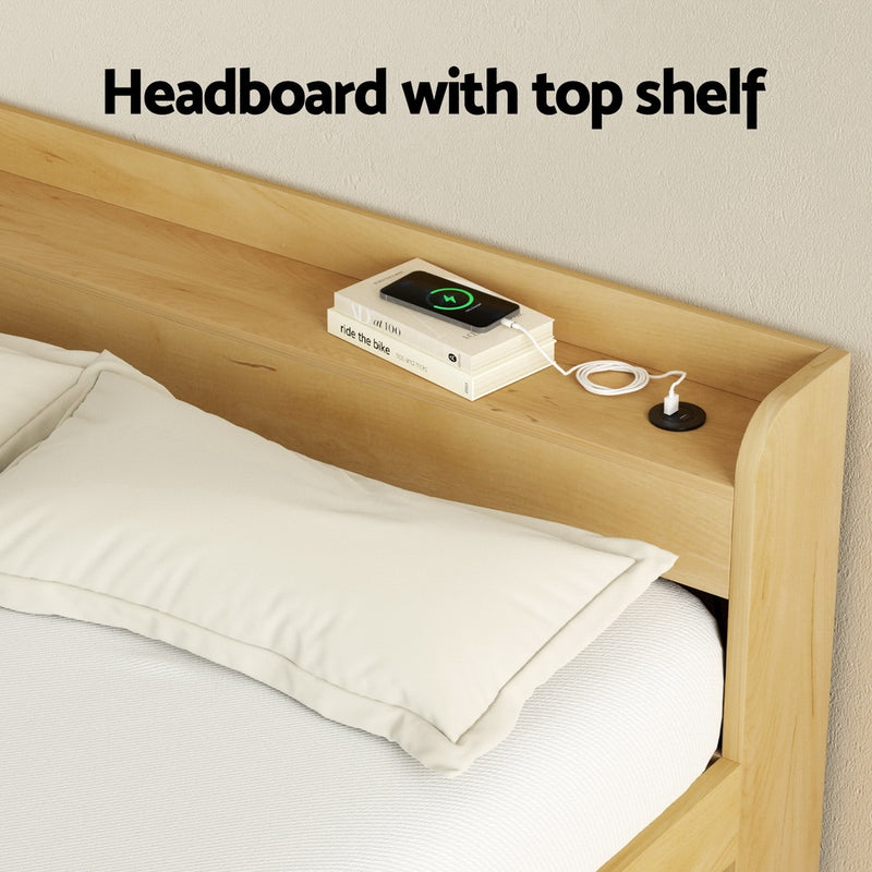 DOUBLE Size - Bed Frame with Charging Ports and 2 Drawers