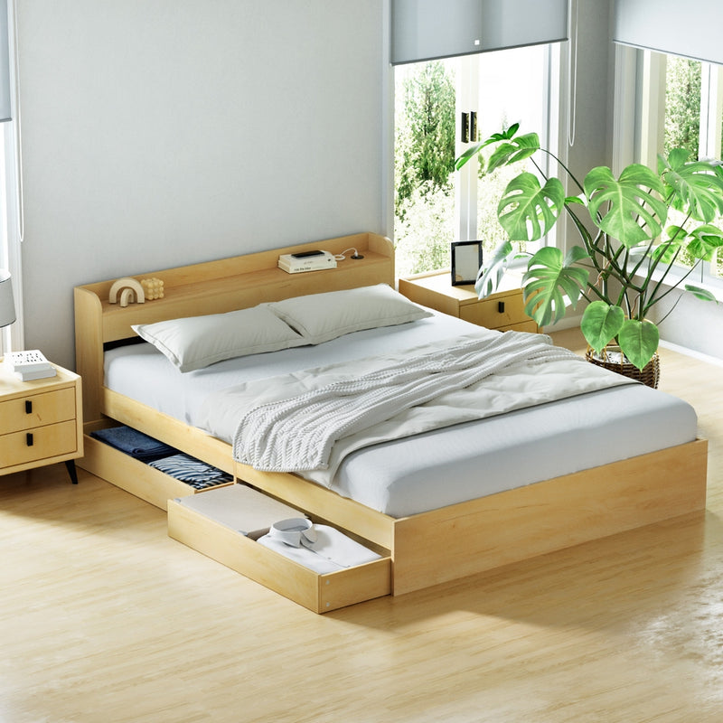 QUEEN Size - Bed Frame with Charging Ports and 2 Drawers