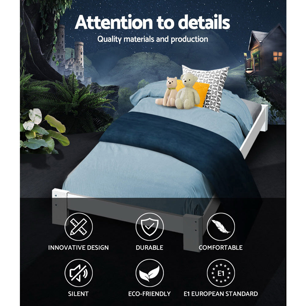 Fiora Solid Wood Bed Base – White – Single