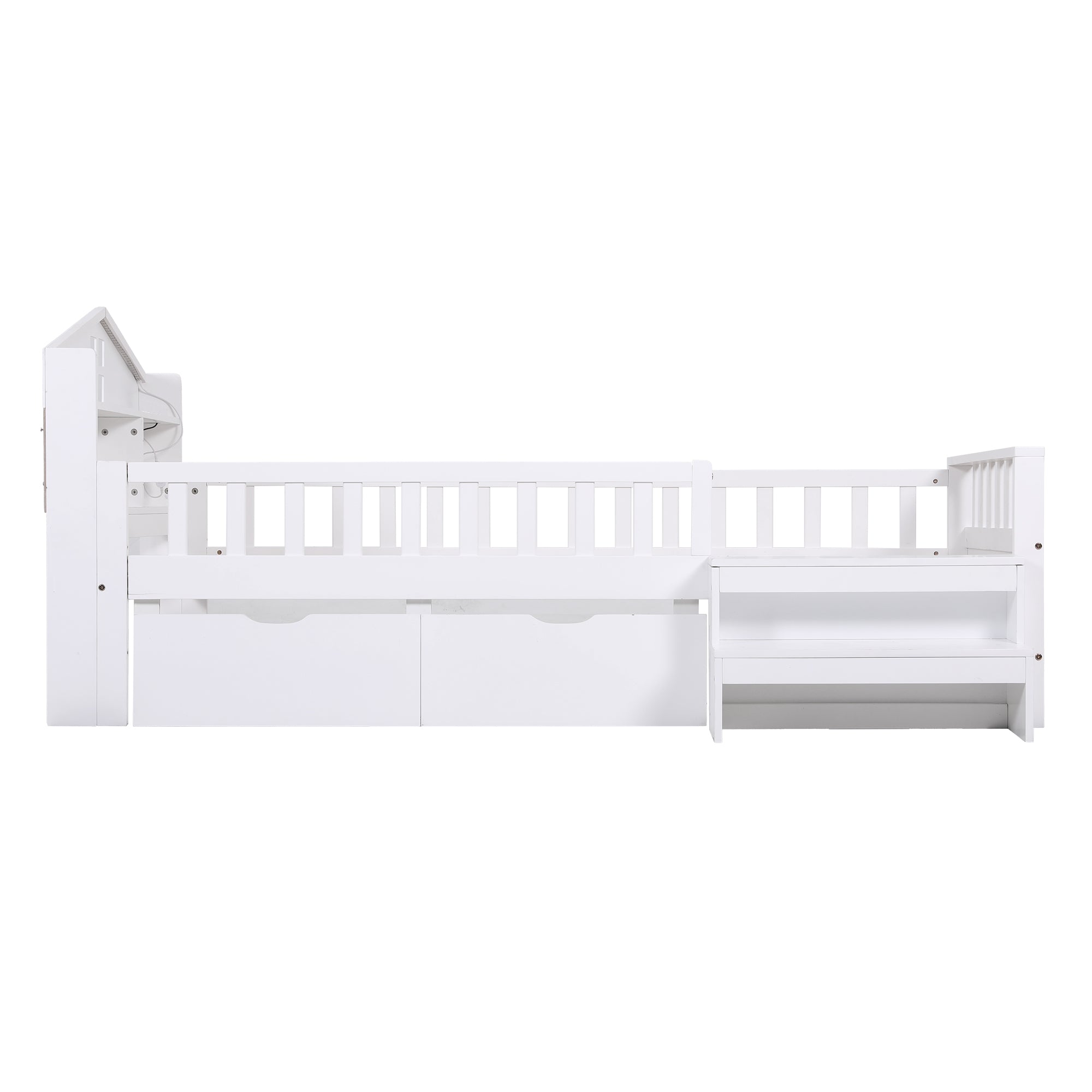 Arlo Montessori Bed Frame with Storage, LED & USB Ports – White – Single
