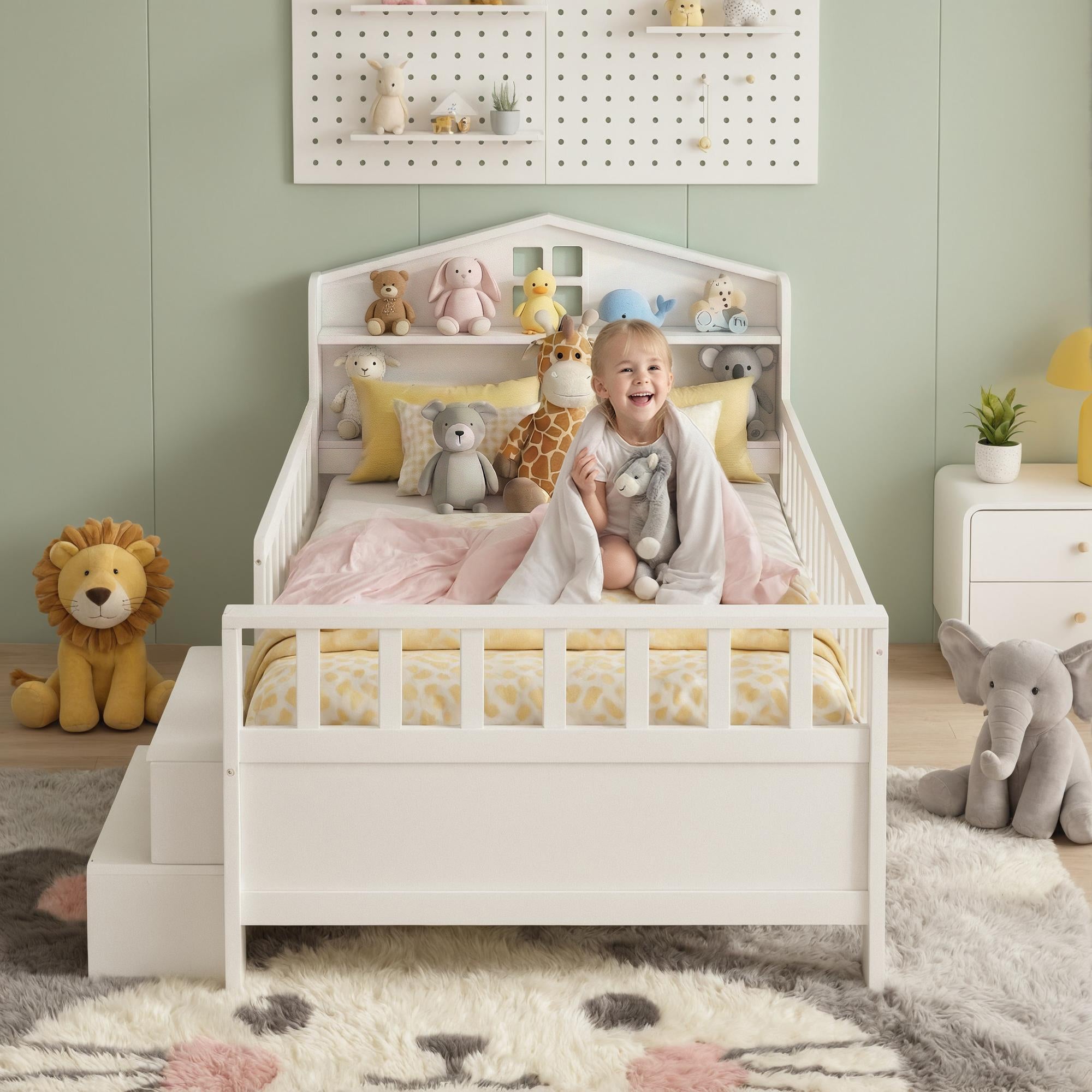 Arlo Montessori Bed Frame with Storage, LED & USB Ports – White – Single