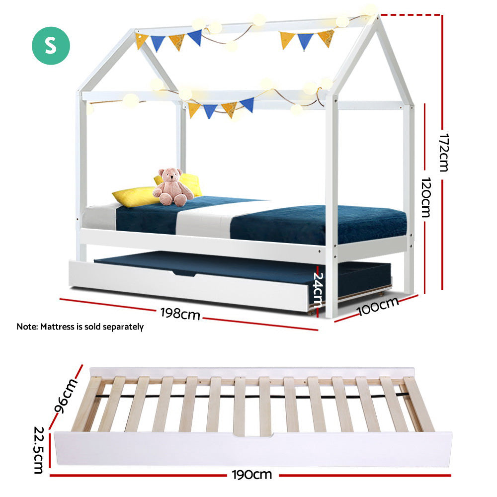 Holden Wooden Trundle Bed Frame – White – Single