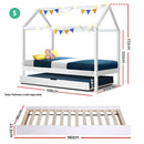 SINGLE Size - Wooden Trundle Bed Frame - White