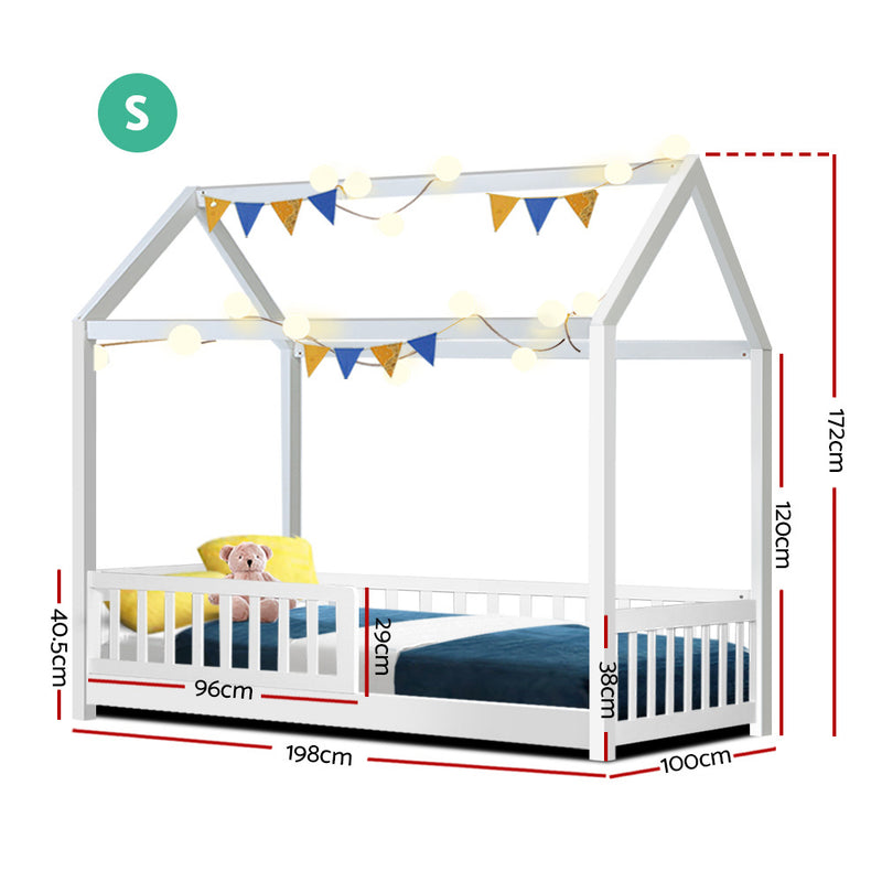 SINGLE Size - Wooden Kids House Bed Frame- White