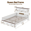 Nova Wooden Bed Frame with Storage, LED & Charging Station – White – Queen