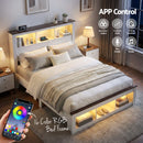 Nova Wooden Bed Frame with Storage, LED & Charging Station – White – Queen