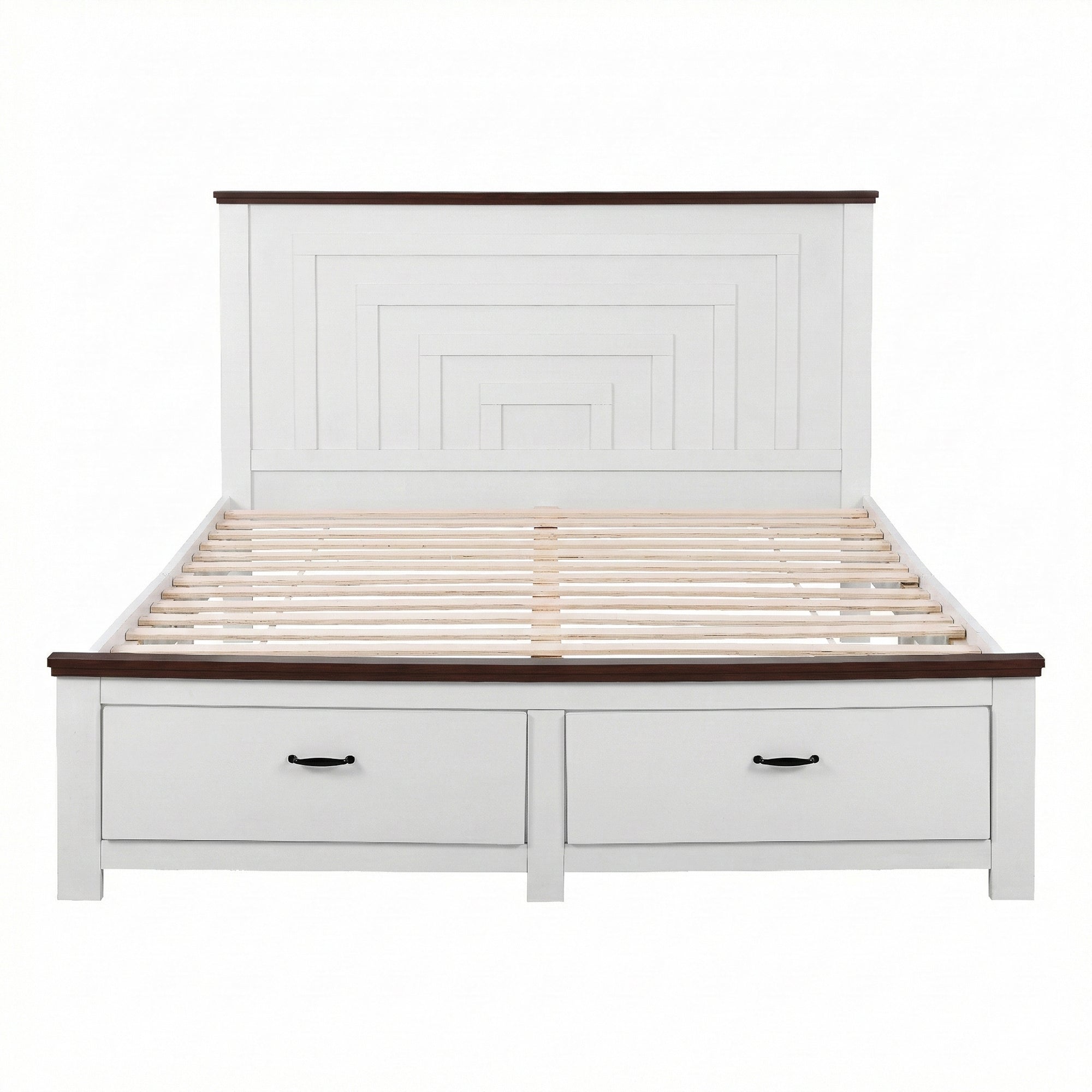 Rowan Wooden Bed Frame with Storage Drawers – White – Queen