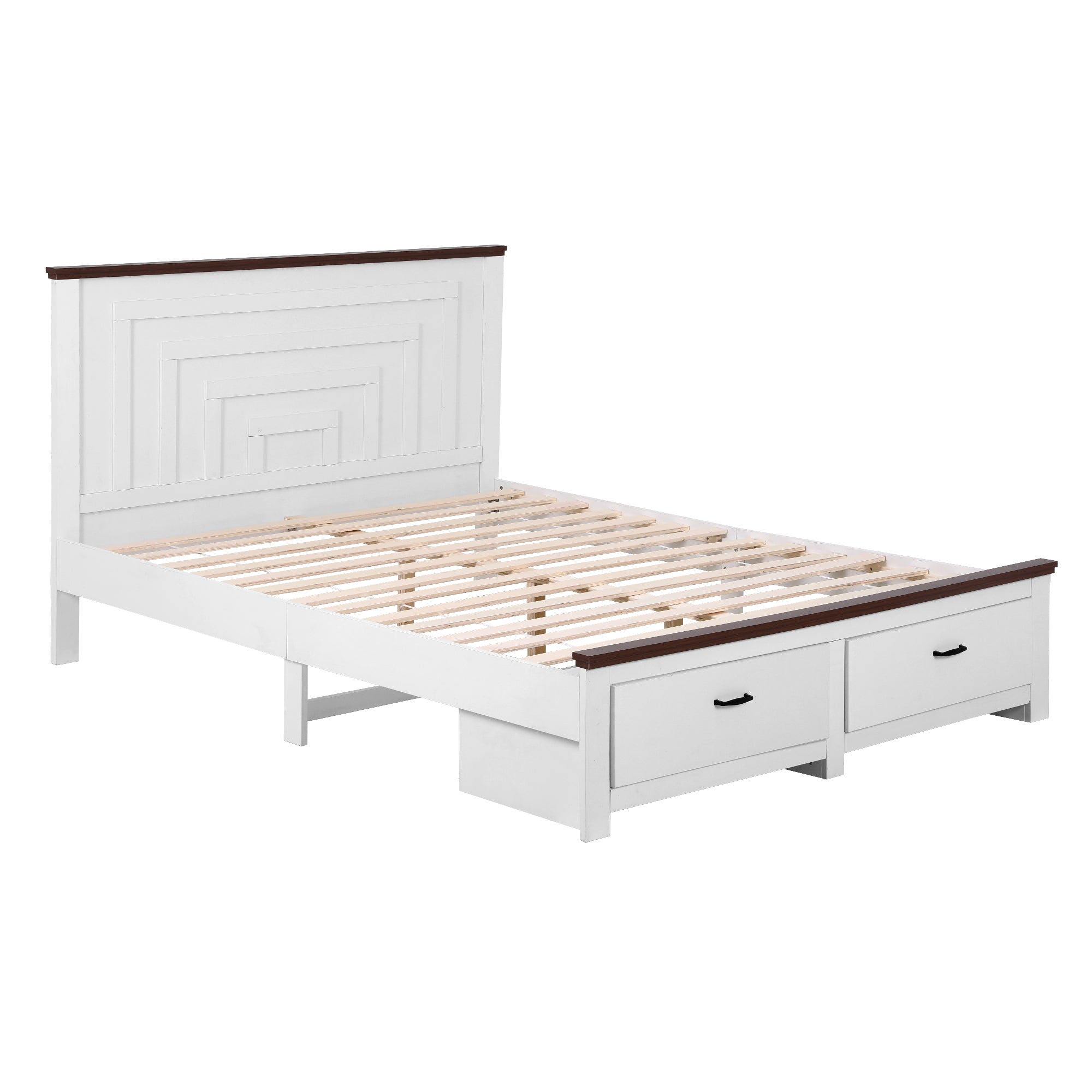 Rowan Wooden Bed Frame with Storage Drawers – White – Queen