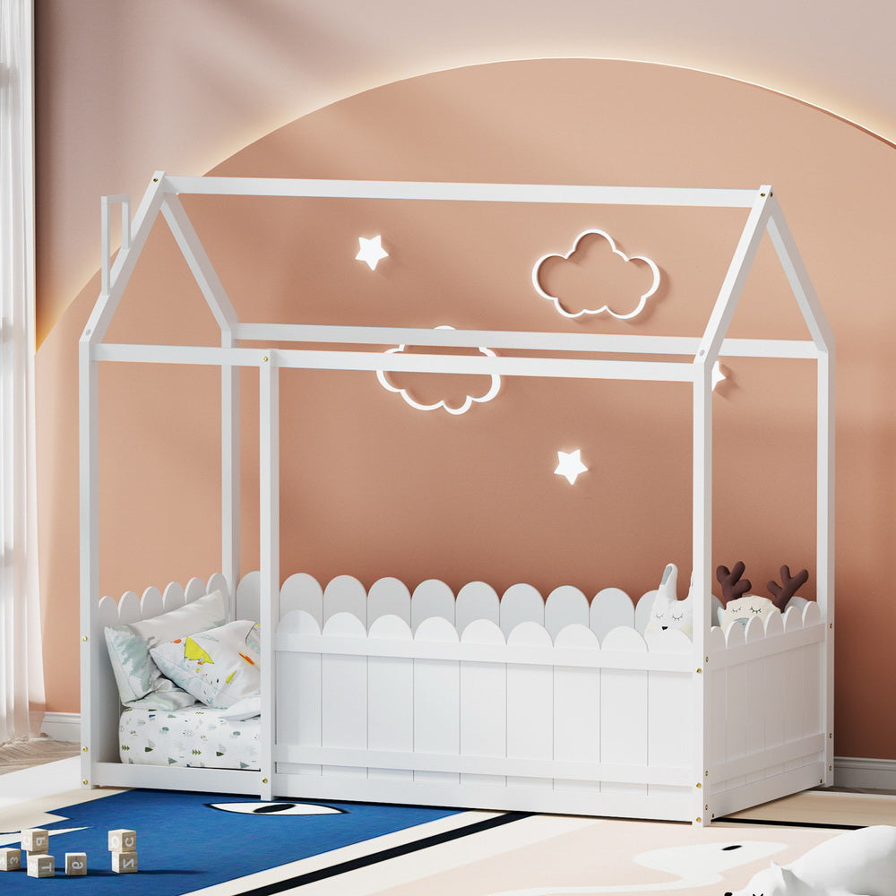 Bed Frame Wooden Kids House Frame White KORI – Single