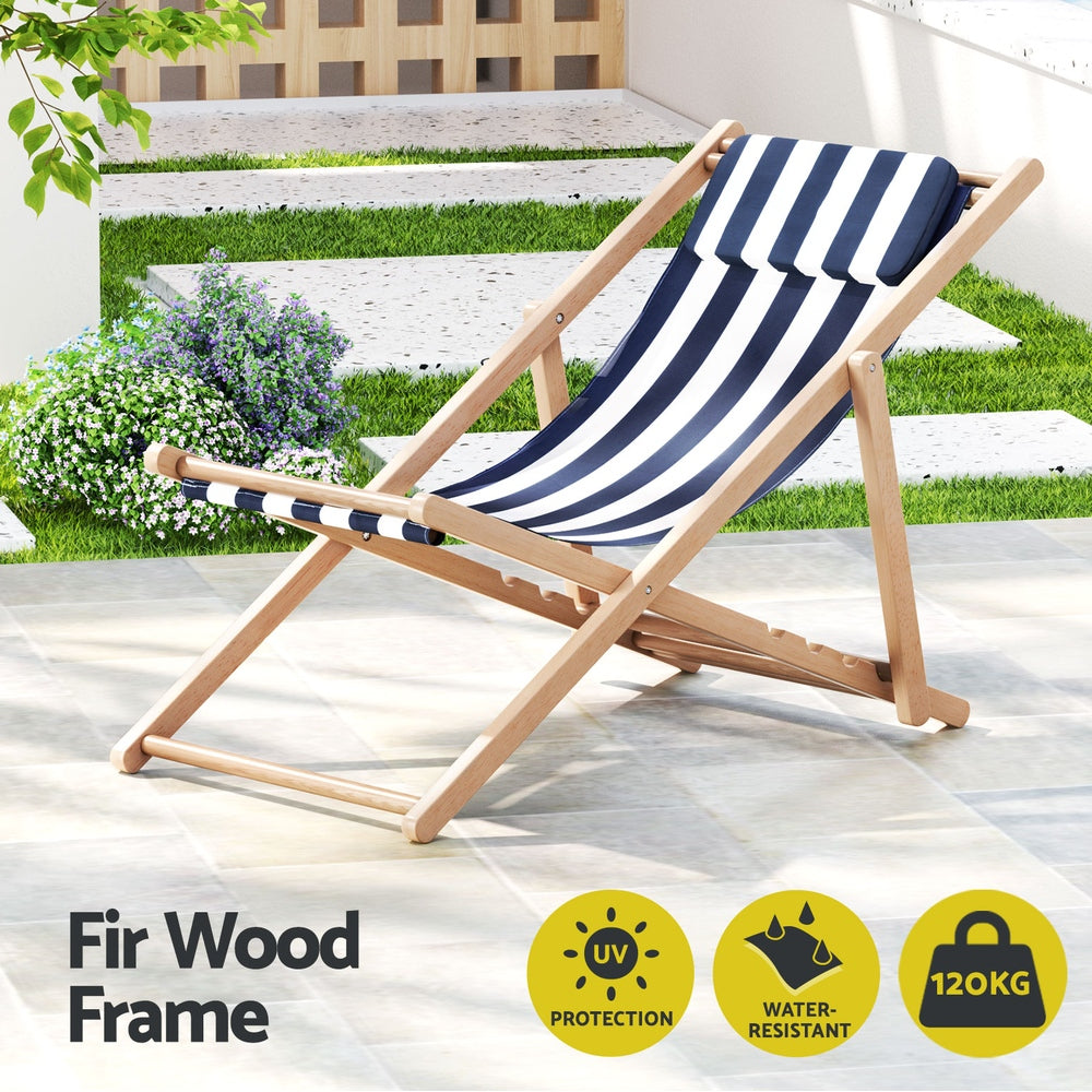 Coastal Folding Beach Chair – Blue & White – Standard