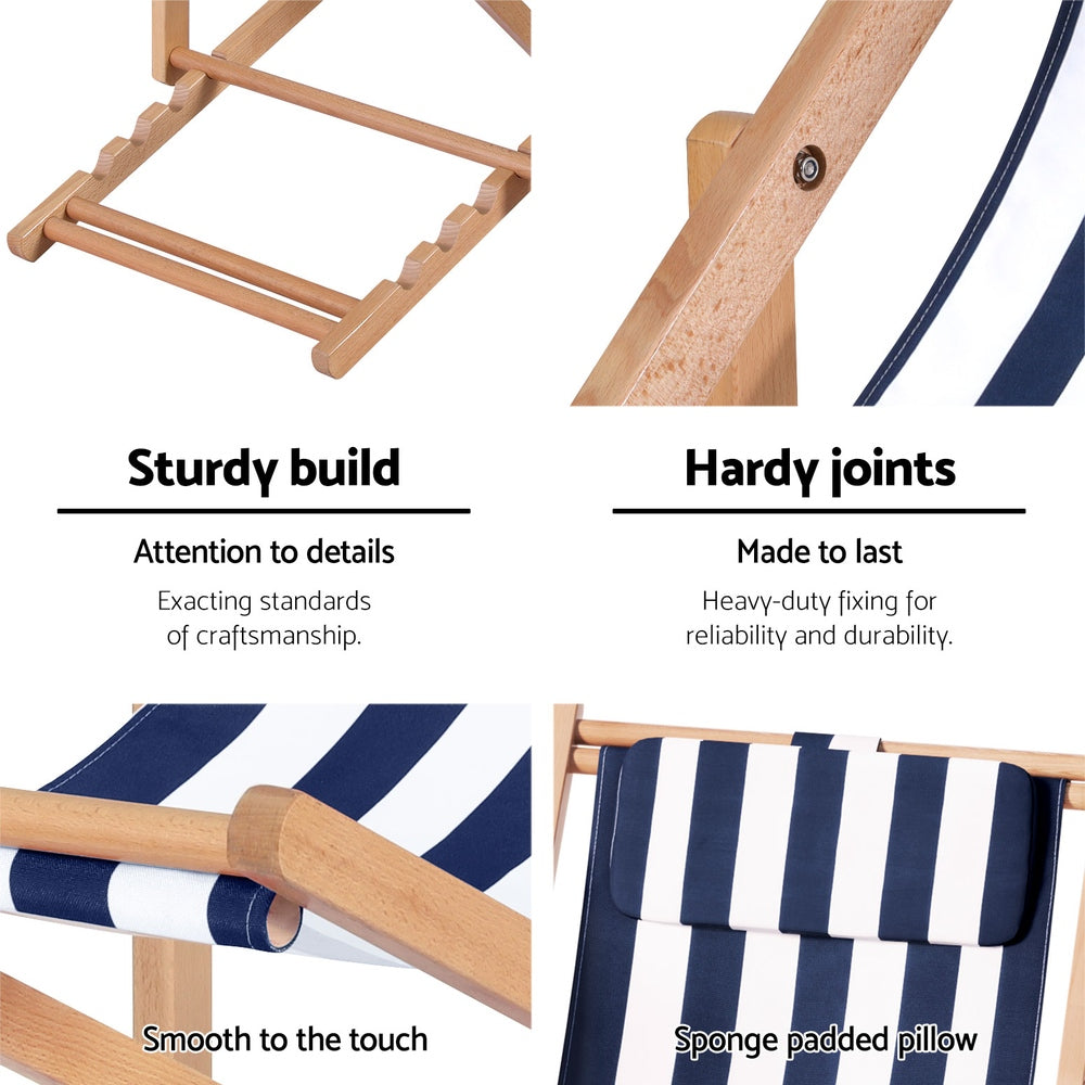 Coastal Folding Beach Chair – Blue & White – Standard