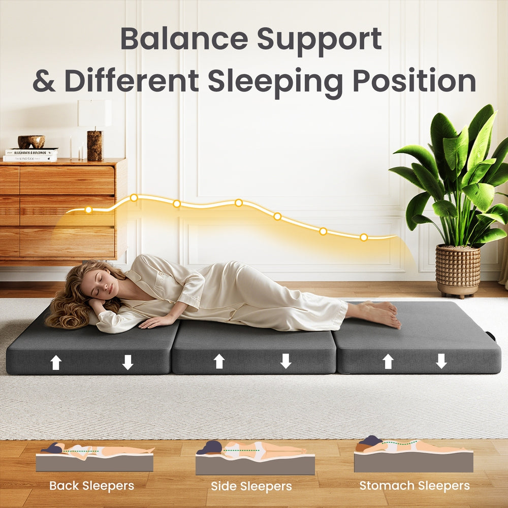 Fiora Tri-Fold Memory Foam Mattress – Grey – King Single